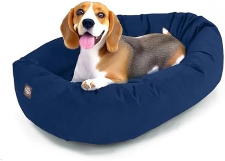 Majestic Pet 32 Inch Suede Calming Dog Bed Washable – Cozy Soft Round Dog Bed with Spine Support for Dogs to Rest Their Head - Fluffy Donut Dog Bed 32x23x7 (Inch) - Round Pet Bed Medium – Navy (2025) by MajesticPet