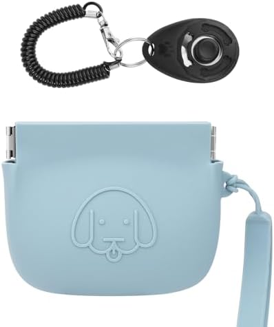 WALLFID Silicone Dog Treat Pouch Small Bag,Auto Closure,with Pet Training Clicker,Walking Bag for Dog and Cat,Pocket Size,Easy to Clean,Odorless (sky blue) by WALLFID