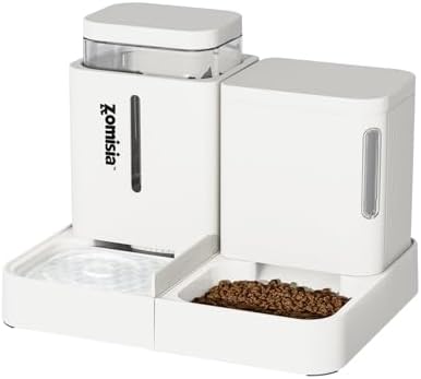 ZOMISIA Gravity Cat Feeder and Water Dispenser, 0.8 Gallon x 2, White by Zomisia