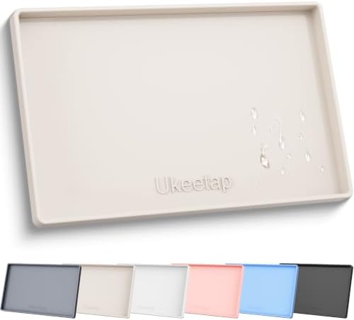 19" x 12" Extra Thick Silicone Mat Waterproof with Raised Edge, Beige by ukeetap