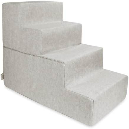 Best Pet Supplies Dog Stairs & Steps - Foam Steps for Small Dogs & Cats, Non-Slip Indoor Balanced Pet Step Support, Dog Ramp, No Assembly, Sand, Foldable 4-Step (22-inch Height) by BestPetSuppliesLLC