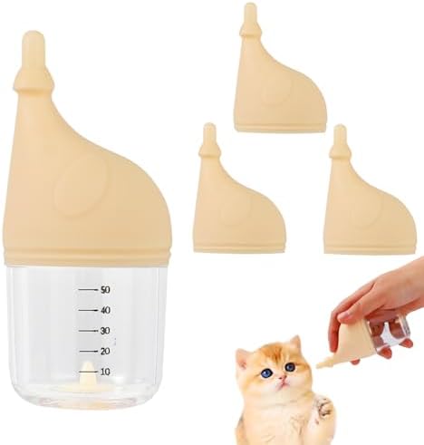 Kitten Bottle Feeding Kit for Nursing, Milk Bottles for Feeding Newborn Puppies,Anti-chocking Design with 3pcs Replaceable Nipples, Cute Elephant Shape for Nursing Small Animals Pets (Yellow, 50ML) by LogFaadCoi