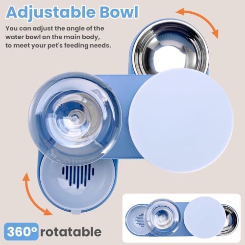Automatic Cat Feeder Stainless Steel Water Dispenser Gravity Food Feeder and Waterer Set with Pet Food Bowl for Small Medium Kitten Puppy Pets Large Capacity(Blue) - Image 4