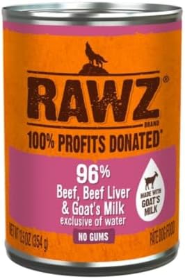 Rawz 96% Meat Canned Wet Food for Dogs 12 Pack/ 12.5 oz. Cans (Beef/Beef Liver with Goats Milk) by RawzNaturalPetFood
