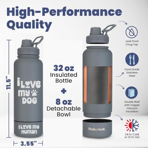 Rubyloo Dog Mom Essentials Bundle - Puffer Tote with Storage Containers (Beige) and 32 oz Water Bottle with Detachable Bowl (I Love My Dog) - Travel Bag and Hydration Set - Image 6