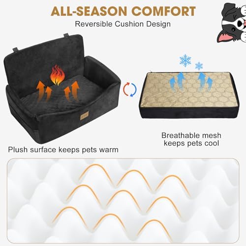 JOEJOY Dog Car Seat for Large Medium Sized Dogs Under 55 lbs, Dog Booster Seat for 2 Small Dogs with Detachable Washable Cover, Memory Foam Pet Car Seat with 2 Safety Belts and Storage Pockets - Image 2