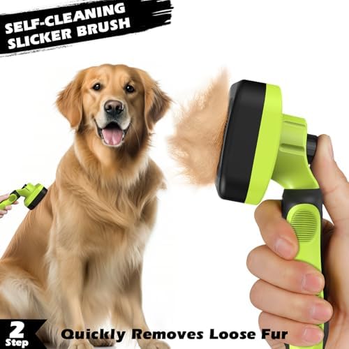 Professional 3PCS Self Cleaning Slicker Brush & Pet Grooming Rake & Flea Comb for Dogs,Cats and Horses | Double-Sided Dematting Comb & Skin Friendly Deshedding Grooming Tool | Pet Supplies (Green) - Image 4