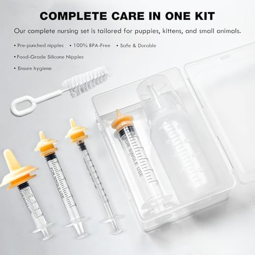 Newborn Pet Feeding Kit, 100ml Small Animal Nursing Bottle with BPA-Free Nipple, Oral Syringe, Measuring Cup & Cleaning Brush for Kittens, Puppies, Rabbits, Squirrels | Safe Hygienic Milk Feeder Set - Image 2