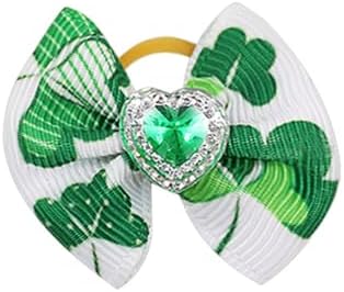 20Pcs/10 Pairs St. Patrick's Shamrock Yorkie Dog Puppy Hair Bows with Rubber Bands Hair Accessories Bow Pet Grooming Cute Irish Holiday Pet Small Hair Bowknot (St. Patrick's Day) - Image 5