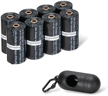 Amazon Basics Dog Poop Bags, 120 Count, Enhanced for Guaranteed Leakproof, Unscented, Black by AmazonBasics