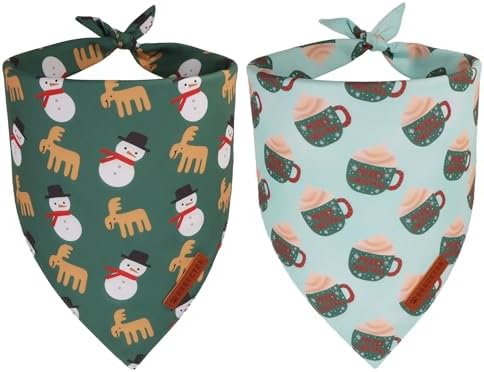 ADOGGYGO Green Christmas Dog Bandana, Snowman Reindeer Mug Pet Scarf, Adjustable Fit Merry Christmas Bandanas for Extra Large Dogs (X-Large) by ADOGGYGO