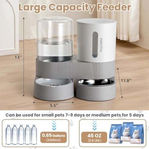 2 Pack Automatic Cat Feeder Stainless Steel Water Dispenser Gravity Food Feeder and Waterer Set with Pet Food Bowl for Small Medium Kitten Puppy Pets Large Capacity(Grey) - Image 2