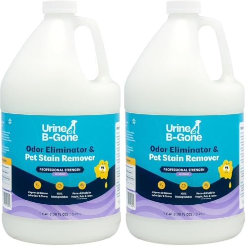 Urine B-Gone, Professional Enzyme Odor Eliminator & Pet Stain Remover, Human, Cat & Dog Urine Cleaner, Effective on Laundry, Carpets & More, Lavender Scent, 1 Gallon (Pack of 2) by URINEB-GONE
