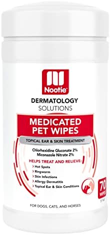 Nootie Medicated Dog Wipes, 2% Chlorhexidine and 2% Miconazole Formulated Pet Wipes for Dogs and Cats - 5"x 6" Size XL Wipes - 70 Count - Sold in Over 10,000 Vet Clinics and Pet Stores Worldwide by Nootie