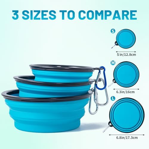SLSON Dog Bowls Pet Collapsible Bowl with Cover Lids,2 Pack Dog Travel Bowls Portable Foldable Cat Water Dish Bowl for Pets Walking Parking Camping (Light Blue and Green, Medium) - Image 2