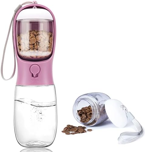 Dog Water Bottle with Food Container, Portable Leak Proof Pet Water Dispenser for Walking Hiking Travel, Puppy Essentials Accessories for Small Large Dogs, Dog Gifts (10oz/15oz/19oz) by AVELORA