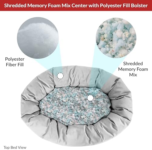 Majestic Pet Suede Shredded Memory Foam Mix Calming Dog Bed Washable - Cozy Soft Round Dog Bed with Spine for Head Support - Fluffy Donut Dog Bed, 32 Inch, Stone - Image 4
