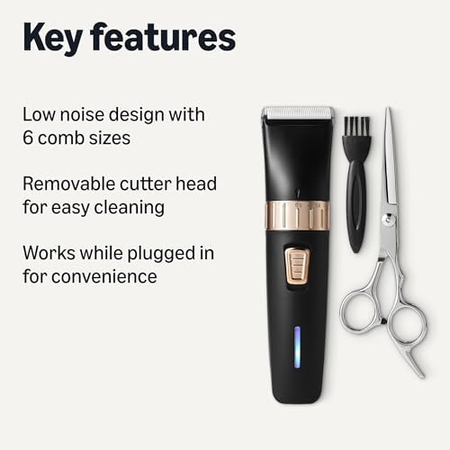 Amazon Basics Dog Clippers Low Noise Rechargeable Cordless Pet Grooming Kit with 6 Comb Sizes for Dogs Cats, Black - Image 2