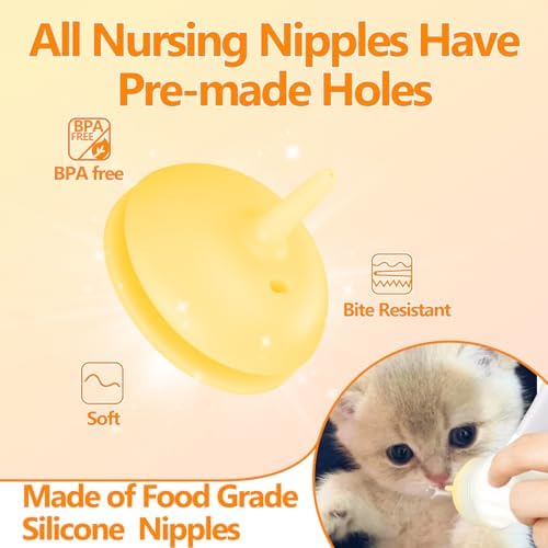 Pet Feeding Bottle,3 Pack Wide Mouth Angled Nursing Bottle, 3 Sizes Nipples with Ventilation Valve Resistant Tearing Perfect for Puppies, Kittens, Small Wildlife(Yellow) - Image 5