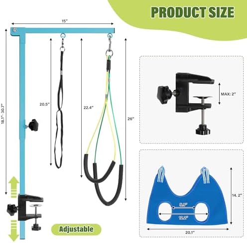 getlstub Dog Grooming Arm with Pet Grooming Hammock, 35" Pet Grooming Table Arm with Adjustable No Sit Haunch Holders, Dog Grooming Stand with Loop Noose for Small and Medium Pets, Blue - Image 6