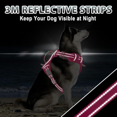 BARKBAY No Pull Dog Harness 3 Buckles Large Reflective Dog Harness with Front Clip and Easy Control Handle for Walking Training Running with ID tag Pocket(Pink,S) - Image 6