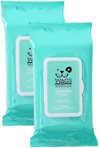 Wags & Wiggles Hypoallergenic Dog Wipes for Sensitive Skin, Fragrance Free Waterless Cleansing Towelettes for Paws Face Body & Rear, No SLS DEA Parabens, 100 Count - 2 Pack by FetchforPets