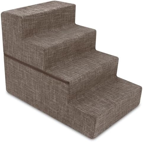 Best Pet Supplies Dog Stairs & Steps - Foam Steps for Small Dogs & Cats, Non-Slip Indoor Balanced Pet Step Support, Dog Ramp, No Assembly, Brown Linen, Foldable 4-Step (22-inch Height) by BestPetSuppliesLLC