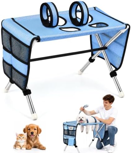Pet Grooming Table for Small Dogs and Cats, Elevated Grooming Station with Stainless Steel Stand and Quick-Dry Mesh, Dog Grooming Hammock Stand for Bathing, Nail Trimming, Brushing, Drying, 30 lb by Unknown