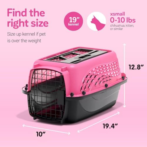 Petmate Two Door Plastic Pet Kennel, XS 19in, Pink, up to 10lbs - Image 4