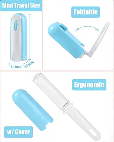 Mini Lint Roller for Travel Purse Car Pocket Small Lint Roller for Clothes Pet Hair Remover Roller with Cover and 4 Refills Extra Sticky 150 Sheets Total (Blue) - Image 2