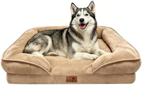 Spotted Play Orthopedic Dog Bed with Sides - Sofa Beds for Large Dogs, Supportive Foam Pet Couch Bed with Washable Removable Cover, Waterproof Lining and Non-Slip Bottom, Brown - L-Plus by Spotted+Play