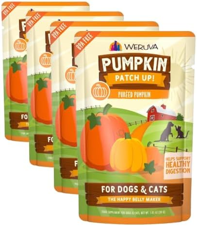 Weruva Pumpkin Patch Up! Pumpkin Puree Pet Food Supplement for Dogs & Cats, 1.05oz Pouch (Pack of 48) by Weruva