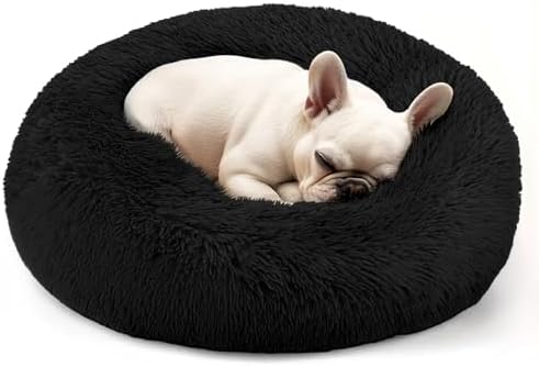 Dogs Bed for Small Dogs, Anti-Anxiety Washable Round Bed (24in Black) by Hoewina