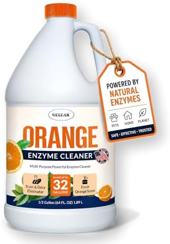 Multi-Purpose Probiotic Enzyme orange Cleaner, 1/2 Gallon (64 oz.) - Pet Stain and Odor Remover - Concentrated - Professional & Home Strength Drains, Floors, Bathrooms, Toilets Trash Can, Made in USA by GELEANhighqualityproduct