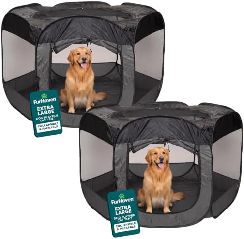 FurHaven Portable Pet Playpen for Dogs & Cats,Extra Large Indoor Kitten Playpen -Mesh Sides,Foldable Dog-Playpen for Small Dogs,Pop Up Travel Dog Pen,X-Large,Pet Crate with Mesh Sides,Gray,(Pack of 2) by FurHaven