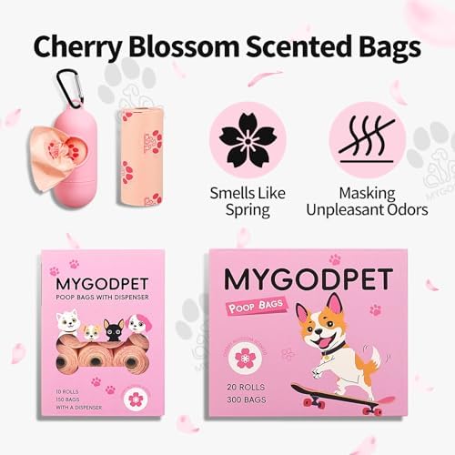 Dog Poop Bags Rolls 300 Count Biodegradable Poop Bags Refills for Dog and Cat Cherry Blossom Scented Waste Bag Leak Proof Doggie Poop Bag Doggy Trash Bag Pink - Image 6