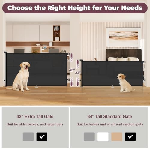 42" Extra Tall Retractable Baby Gates, 76" Wide Dog Gate for Stairs - Image 2