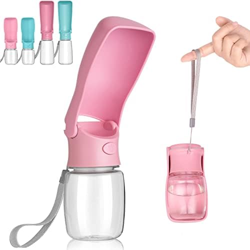 Portable Dog Water Bottle, Foldable Dog Water Bottle Leak Proof Dispenser for Puppy Small Medium Large Dogs, Pet Drink Cup for Walking Hiking Traveling(Pink,12oz) by AIKIDS