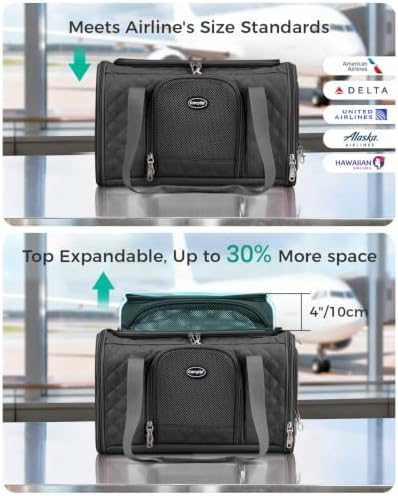 Pet Carrier Airline Approved 18x13x9.5 in, Soft-Sided Top-Expandable, Black - Image 4