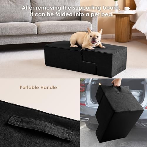 EHEYCIGA Dog Stairs for Bed 20" H, 4-Step Extra Wide Dog Steps, Black - Image 6