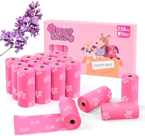 Poop Bags Rolls 256 Count - 9x13 Inches Pink Thickened Leakproof Lavender scent Poo Bags for Dogs, Pet Waste Bags for Walking,Travel,Home. by Unknown