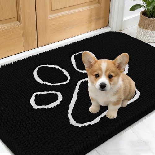 OLANLY Dog Door Mat for Muddy Paws 24x16, Paw Print Design Chenille Mud Mat by OLANLY