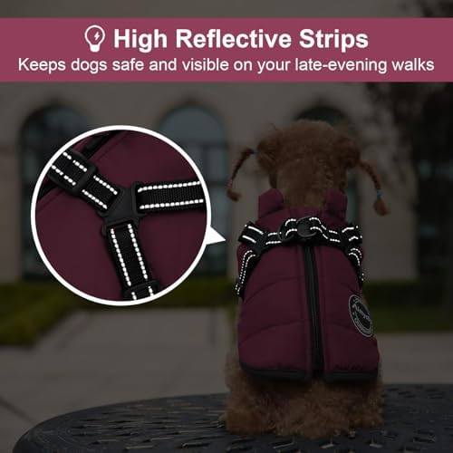 Warm Dog Winter Coat, Dog Cold Weather Jacket with Built-in Harness, Reflective & Adjustable Comfortable Pet Vest, Windproof Apparel for Small Medium Large Dogs (Purple) - Image 6
