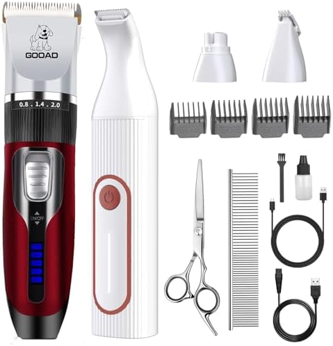 4 in 1 Dog Clippers Grooming Kit and Paw Trimmer for Thick Hair&Coats by Gooad