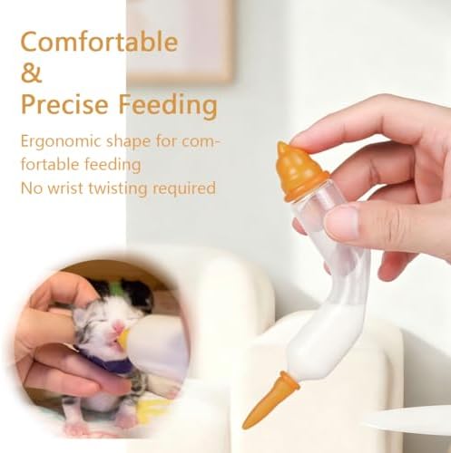 Pet Feeding Bottle | Adjustable Flow Nipples 1-2-3 Holes + Press Valve |Includes 3 Nipples & Cleaning Brush | Easy to Grip Kit for Kittens & Puppies (Banana-Shaped Milk Bottle Set(5 Piece)) - Image 2