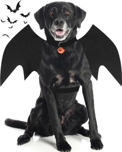Dog Halloween Costumes for Large Dogs, Dog Bat Wings with Pumpkin Bell Pet Halloween Cosplay Party Dress Up (Large) by OLANRUN