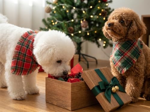 Christmas Dog Bandanas 2PCS,Plaid Scarf w/Tassels for Small Dogs Cats - Image 6
