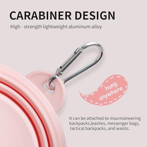 Collapsible Dog Bowls 2-Pack, Portable Travel Dog Bowl with Carabiner, Food-Grade Silicone Pet Bowl for Hiking, Walking (22 OZ Macaron Pink and Violet) - Image 4