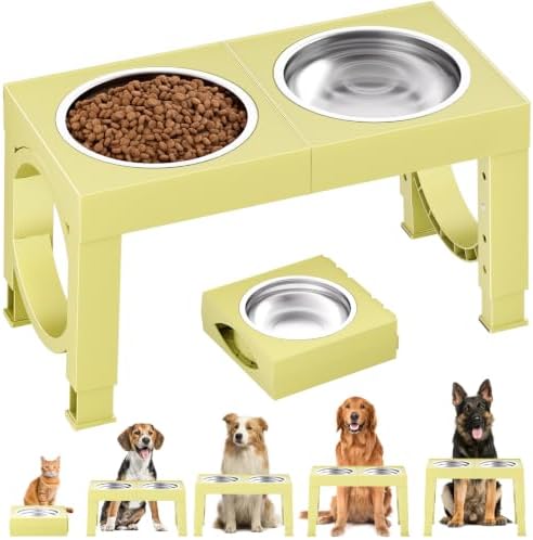 XIAZ Elevated Dog Bowls Large Breed Raised Dogs Bowl Stand Large/Medium Sized Dog Stainless Steel Food Water Bowl Stands 5 Heights Adjustable 9/11/12/15in Pet Feeder Dish Station by XiaZPet