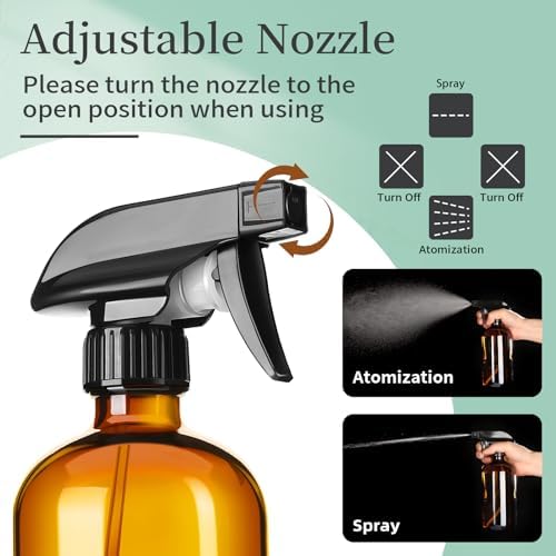 GIVAMEIHF 16oz Amber Glass Spray Bottles,2 Pack Glass Spray Bottles Refillable Empty Bottle with Adjustable Nozzle,Spray Bottle for Essential Oils,Cleaning,Pets,Hair Mister - Image 4